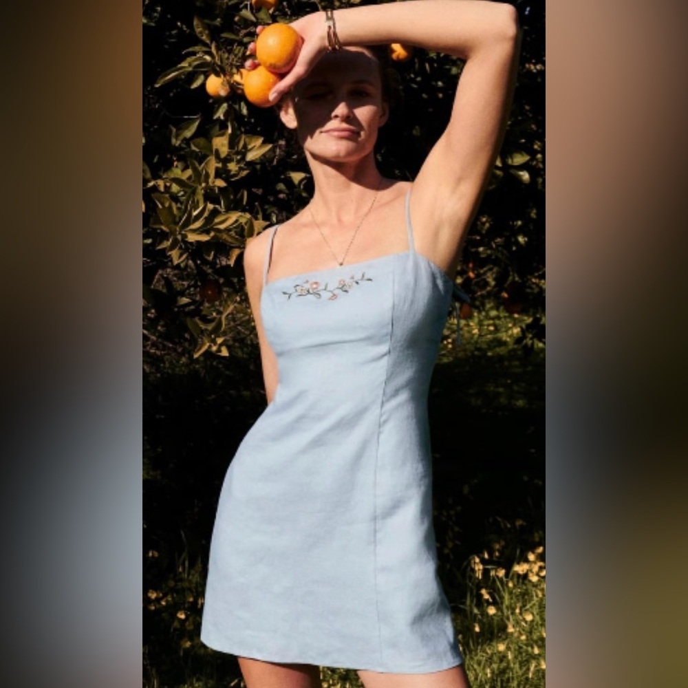 Reformation Tovianna blue mini dress